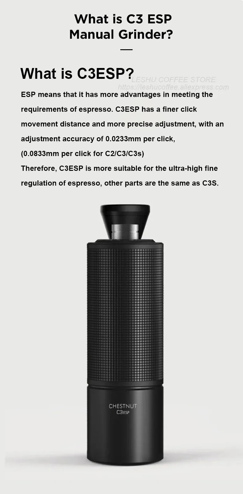 TIMEMORE Chestnut C3S / C3ESP Manual Coffee Grinder Upgrade All-metal Body & Anti-slip Design Portable Grinder S2C Burr Inside