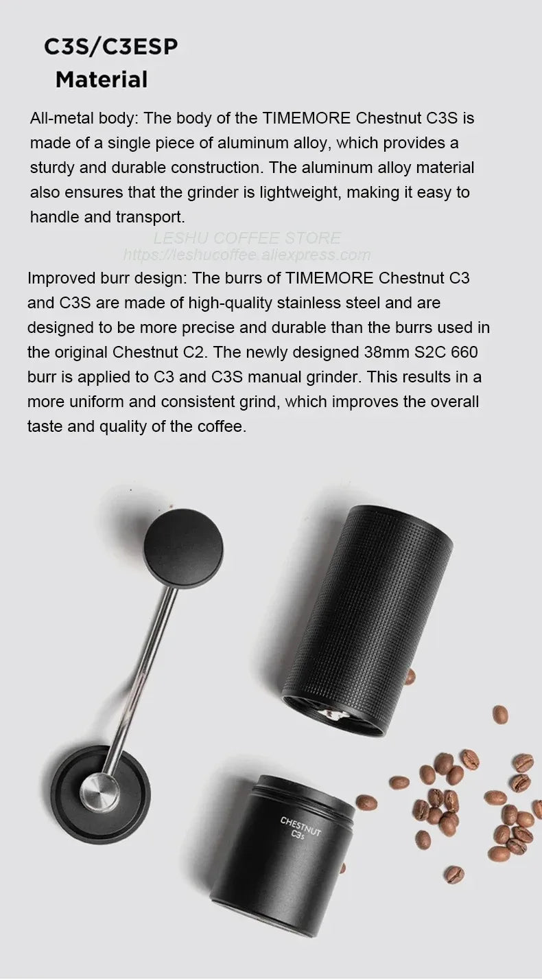 TIMEMORE Chestnut C3S / C3ESP Manual Coffee Grinder Upgrade All-metal Body & Anti-slip Design Portable Grinder S2C Burr Inside