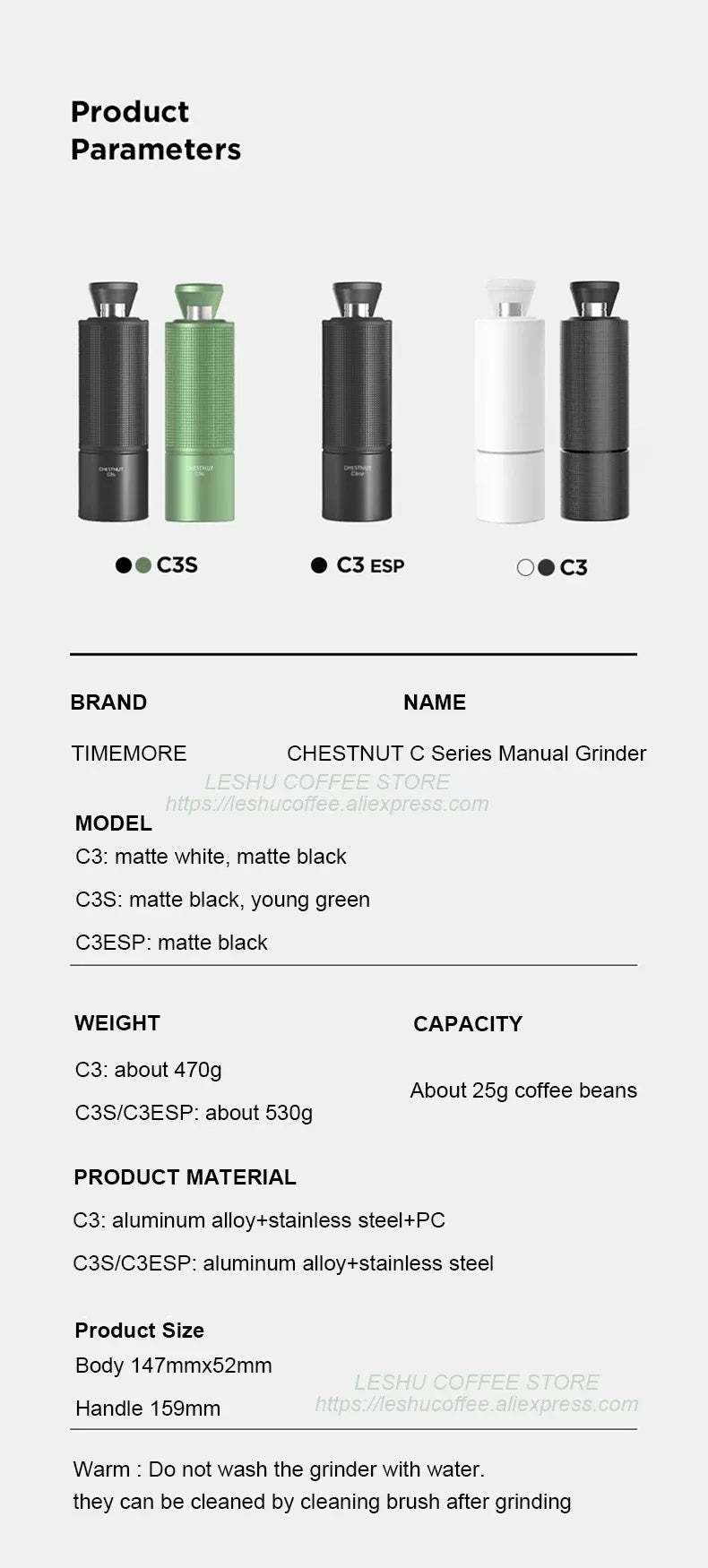 TIMEMORE Chestnut C3S / C3ESP Manual Coffee Grinder Upgrade All-metal Body & Anti-slip Design Portable Grinder S2C Burr Inside