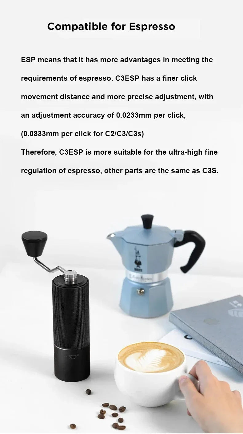 TIMEMORE Chestnut C3S / C3ESP Manual Coffee Grinder Upgrade All-metal Body & Anti-slip Design Portable Grinder S2C Burr Inside