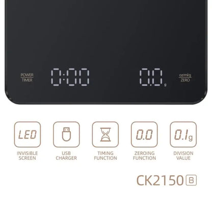 Built-in Battery Charging Electronic Scale Auto Timer Pour Over Espresso Smart Reckon By Time Kitchen Baking Scale 3kg 0.1g