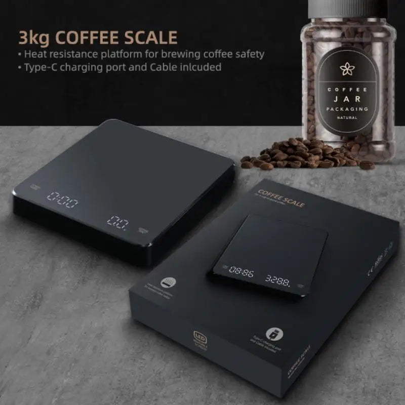 Built-in Battery Charging Electronic Scale Auto Timer Pour Over Espresso Smart Reckon By Time Kitchen Baking Scale 3kg 0.1g