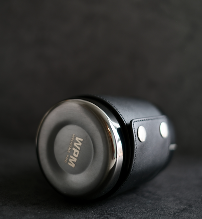 WPM 15OZ TITANIUM BLACK MILK PITCHER (SHARP SPOUT) WITH LEATHER SLEEVE