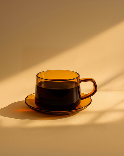 Stylish Amber Glass Mug Cup with Saucer