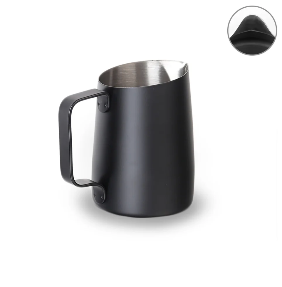 WPM 10OZ CINDER MATT BLACK/WHITE MILK PITCHER (ROUND SPOUT)