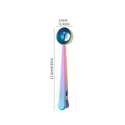 Coffee Scoop Clip, 2-in-1 Stainless Steel Coffee Measuring Spoon with Sealing Clips